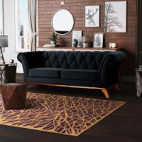 Sofá 3 Lugares Império 180 Cm Veludo Preto C-300