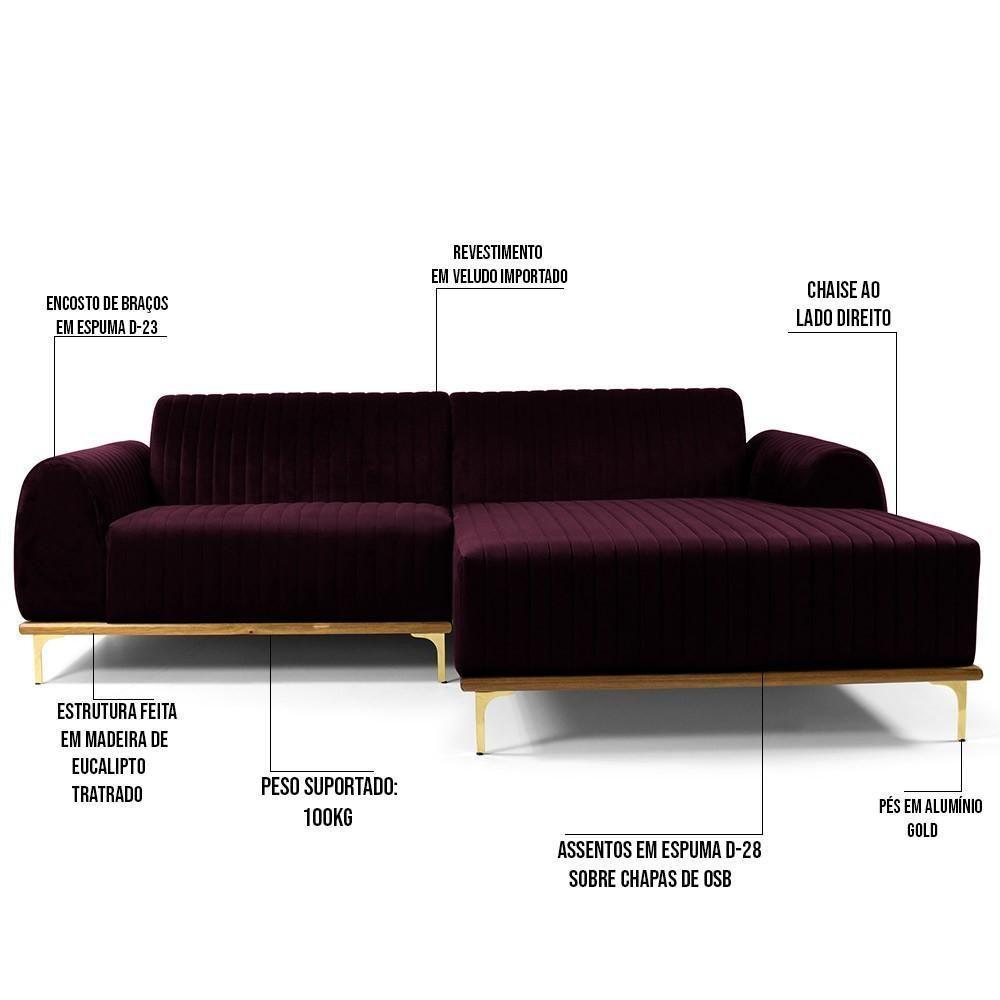 Sofá 3 Lugares Com Chaise Molino 245 Cm Roxo Grape C-292 - 5