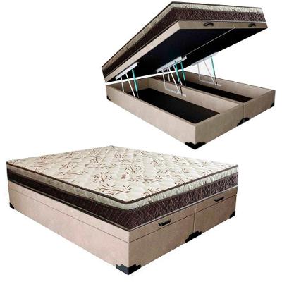 Cama Box com Baú Casal Blindado Suede + Colchão Espuma D33 Ortopédico Euro Pillow Bege Elegance