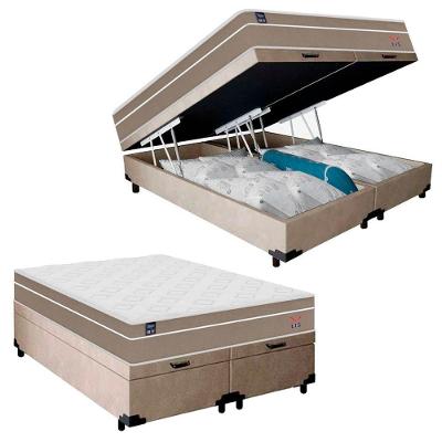 Cama Box com Baú Casal Bipartido Lis Ortopillow Molas Ensacadas Suede Bege Plumatex Colchões