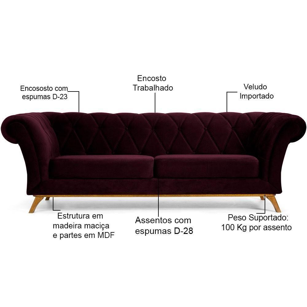 Sofá 4 Lugares Império 280 Cm Veludo Roxo Grape C-292 - 3