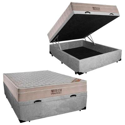 Cama Box com Baú Casal Airtech Pillow Top Molas Ensacadas Cinza Ortobom 138CM