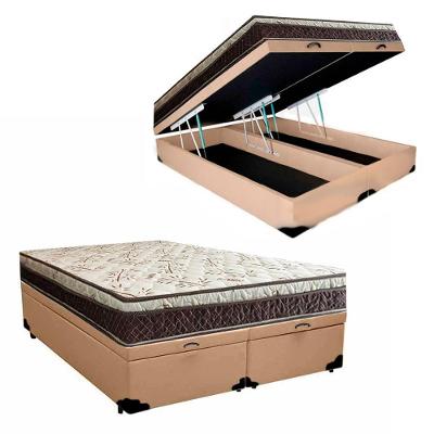 Cama Box Baú Bipartida Casal Elegance Euro Pillow Espuma D33 Courino Bege 138CM