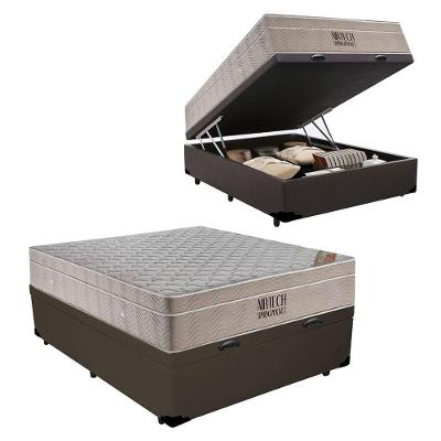 Cama Baú com Colchão Casal Airtech Molas Ensacadas Pillow Top Marrom Ortobom