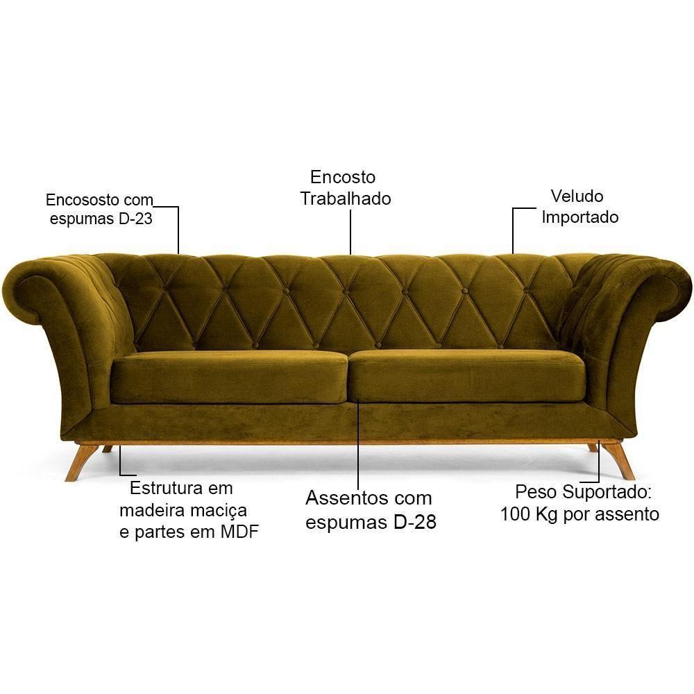 Sofá 4 Lugares Império 280 Cm Veludo Mostarda C-260 - 3