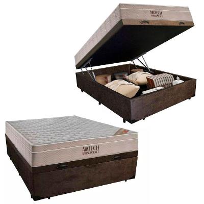 Cama Baú com Colchão Casal Airtech Molas Ensacadas Suede Marrom Ortobom 138CM