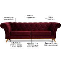 Sofá 4 Lugares Império 280 Cm Veludo Marsala C-278 - 3