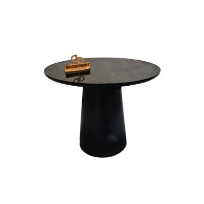 Kit Mesa de Canto Cone Redondo Tampo MDF Vidro Base Madeira 50CM Preto Decoraper
