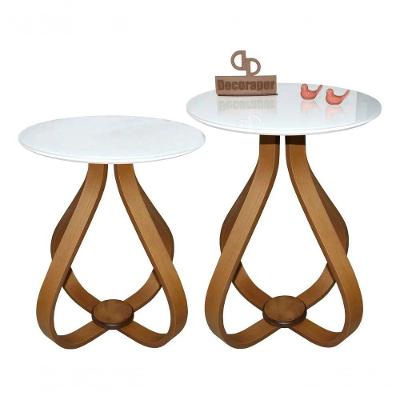 Kit Mesa de Canto Cebola Redondo Vidro MDF Laqueado 50CM Branco Decoraper