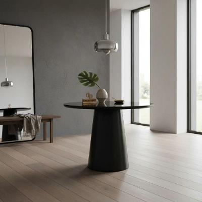 Mesa de Canto Cone Laqueado Redondo Vidro MDF Base Aco 50CM Preto Decoraper