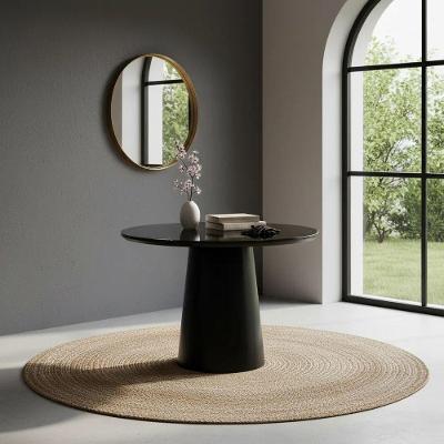 Mesa de Canto Cone Laqueado Redondo Vidro MDF 70CM Preto Decoraper