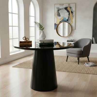 Mesa de Canto Cone Laqueado Redondo Vidro MDF 60CM Preto Decoraper