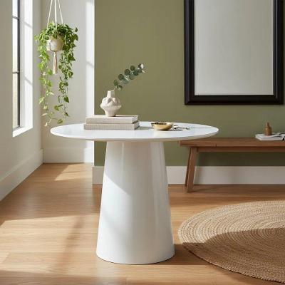Mesa de Canto Cone Laqueado Redondo Vidro Madeira Maciça 50CM Branco