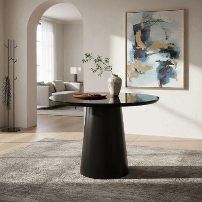Mesa de Canto Cone Laqueado Redondo Vidro MDF 50CM Preto Decoraper