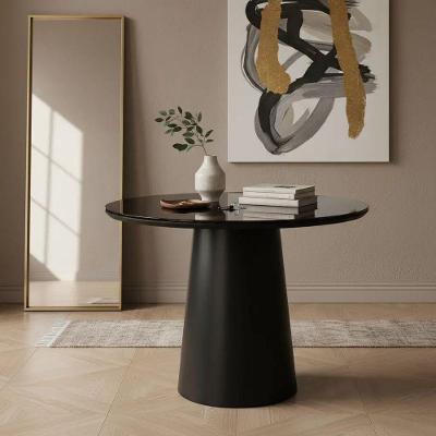 Mesa de Canto Cone Laqueado Redondo Vidro Madeira Maciça 60CM Preto