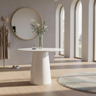 Mesa de Canto Cone Laqueado Redondo MDF Madeira Maciça 70CM Branco