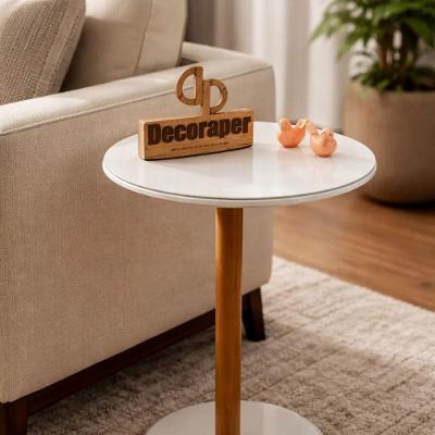 Mesa de Apoio Lateral Monopé Redondo MDF Metal Pintado 35CM Off White Decoraper