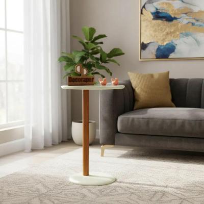 Mesa de Apoio Lateral Monopé Redonda MDF Aço 35CM Branco Decoraper