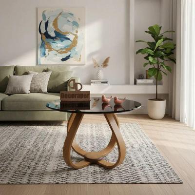 Mesa de Centro Cebola Redonda Tampo MDF Vidro Base Madeira 60CM Preto Decoraper