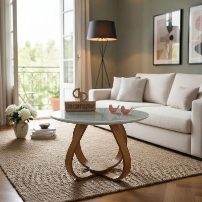 Mesa de Centro Cebola Redonda Vidro MDF Madeira 60CM Off White Decoraper Laqueada