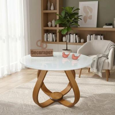 Mesa de Centro Cebola Redonda Vidro MDF Madeira 60CM Branco Decoraper