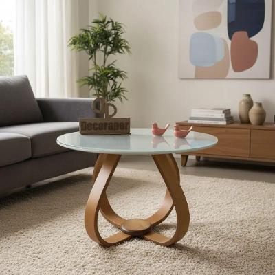 Mesa de Centro Cebola Redonda Vidro MDF Madeira 60CM Off White Decoraper