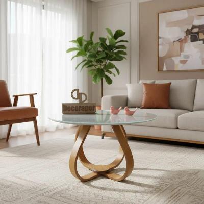 Mesa de Centro Cebola Redonda MDF Vidro Laqueado 70CM Off White Decoraper