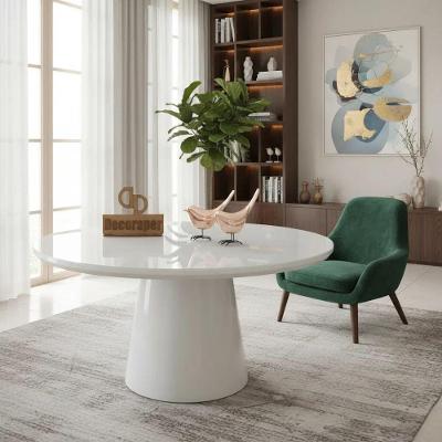 Mesa de Centro Base Cone Redonda MDF Madeira 60CM Off White Decoraper