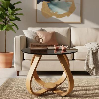 Mesa de Centro Cebola Redonda Vidro MDF 50CM Preto Laqueado Decoraper