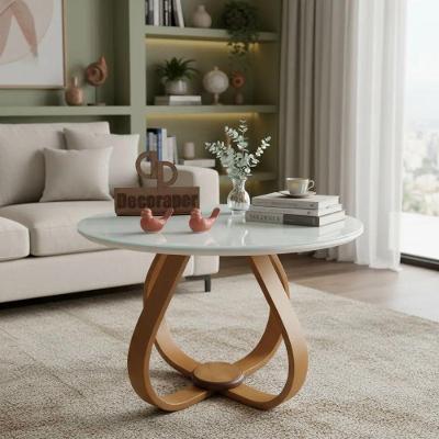 Mesa de Centro Cebola Redonda MDF Vidro Madeira 70CM Branco Decoraper
