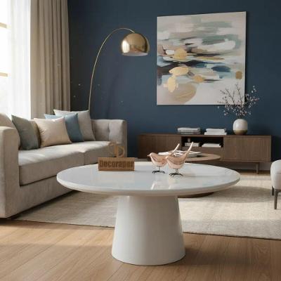 Mesa de Centro Base Cone Laqueada Redondo Vidro MDF 70CM Decoraper