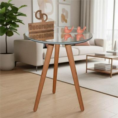 Mesa de Canto Redondo MDF Madeira Maciça 60CM Off White Decoraper