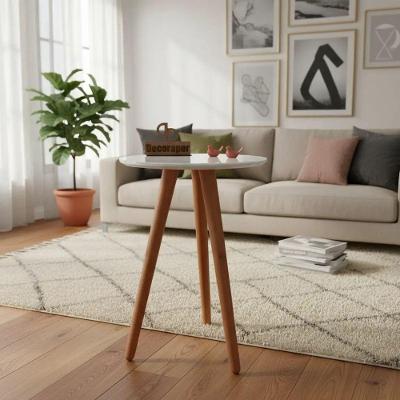 Mesa de Canto Pés Palito Redondo Vidro Madeira Maciça 35CM Branco