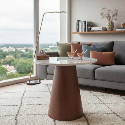 Mesa de Canto Cone Redondo Vidro Madeira 70CM Off White Decoraper