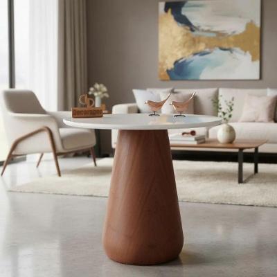Mesa de Canto Cone Redondo Vidro Madeira 50CM Amadeirado Decoraper