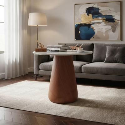 Mesa de Canto Cone Redondo Vidro Madeira 50CM Amadeirado Decoraper