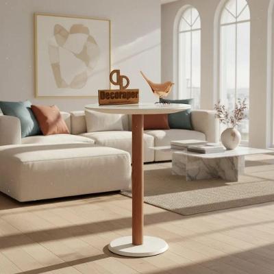 Mesa de Canto Monopé Redondo Vidro MDF Madeira 45CM Branco Decoraper