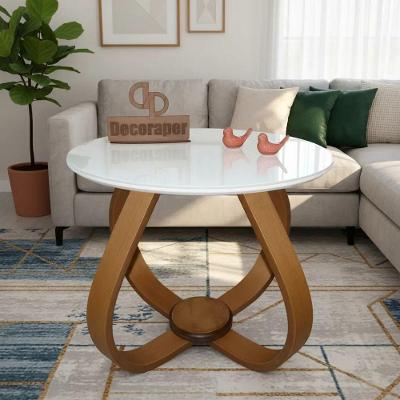 Mesa de Centro Cebola Redonda Vidro MDF Madeira 50CM Branco Decoraper