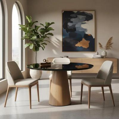 Mesa de Jantar Cone 4 Lugares Redonda com Vidro 110CM Preto Decoraper