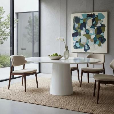 Mesa de Jantar Cone 4 Lugares Redonda com Vidro 100CM Off White Decoraper