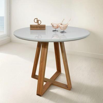 Mesa de Jantar Base X 4 Lugares Redonda com Vidro 80CM Off White Decoraper