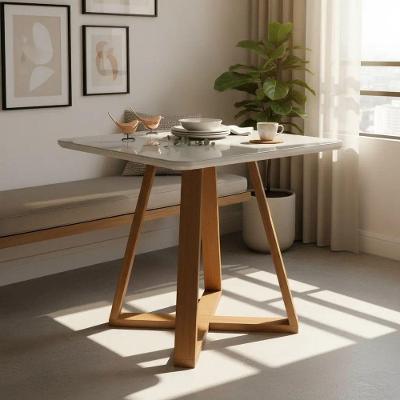 Mesa de Jantar Base X 4 Lugares Quadrada com Vidro 80CM Off White Decoraper