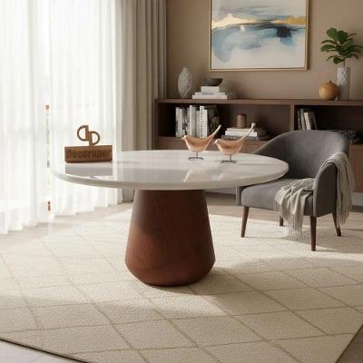 Mesa de Centro Mesa de Centro com Vidro Redondo MDF Madeira 80CM Off White