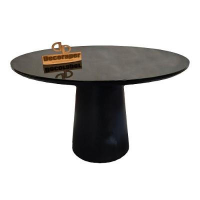 Mesa de Jantar Cone Laqueado 4 Lugares Redonda MDF com Vidro Preto Decoraper