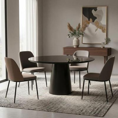 Mesa de Jantar Cone 6 Lugares Redonda Laqueada com Vidro Preto Decoraper