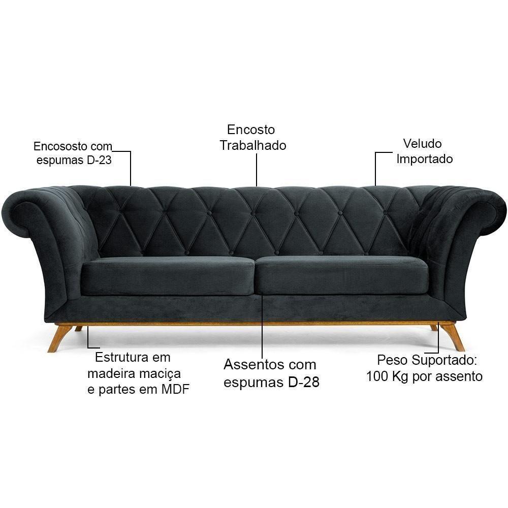 Sofá 3 Lugares Império 230 Cm Veludo Cinza C-317 - 3