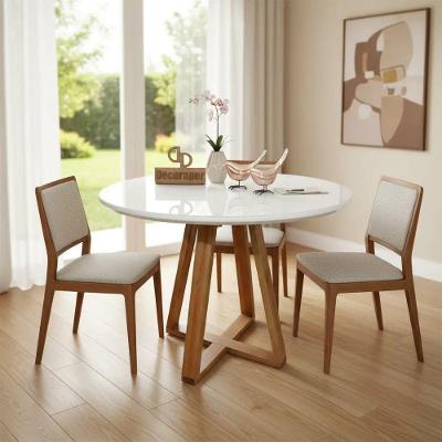 Mesa de Jantar Base X 6 Lugares Redonda MDF Laqueado com Vidro Branco Decoraper