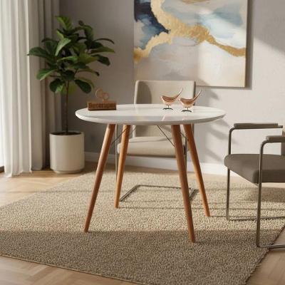Mesa de Jantar Mesa Jantar Pés Palitos 4 Lugares Redonda MDF Laqueado 90CM Branco
