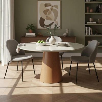 Mesa de Jantar Cone Redonda MDF Laqueado com Vidro 120CM Off White