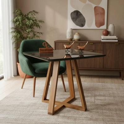 Mesa de Jantar Base X 4 Lugares Quadrada MDF Laqueado com Vidro Preto Decoraper